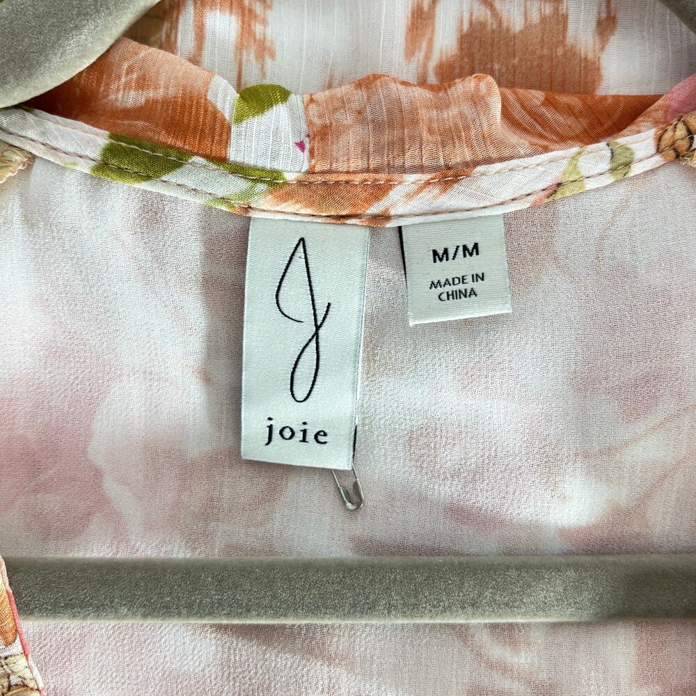 Joie Floral Sheer Blouse Medium | Ruffle Tie Neck Boho Lightweight Top - Picture 5 of 5